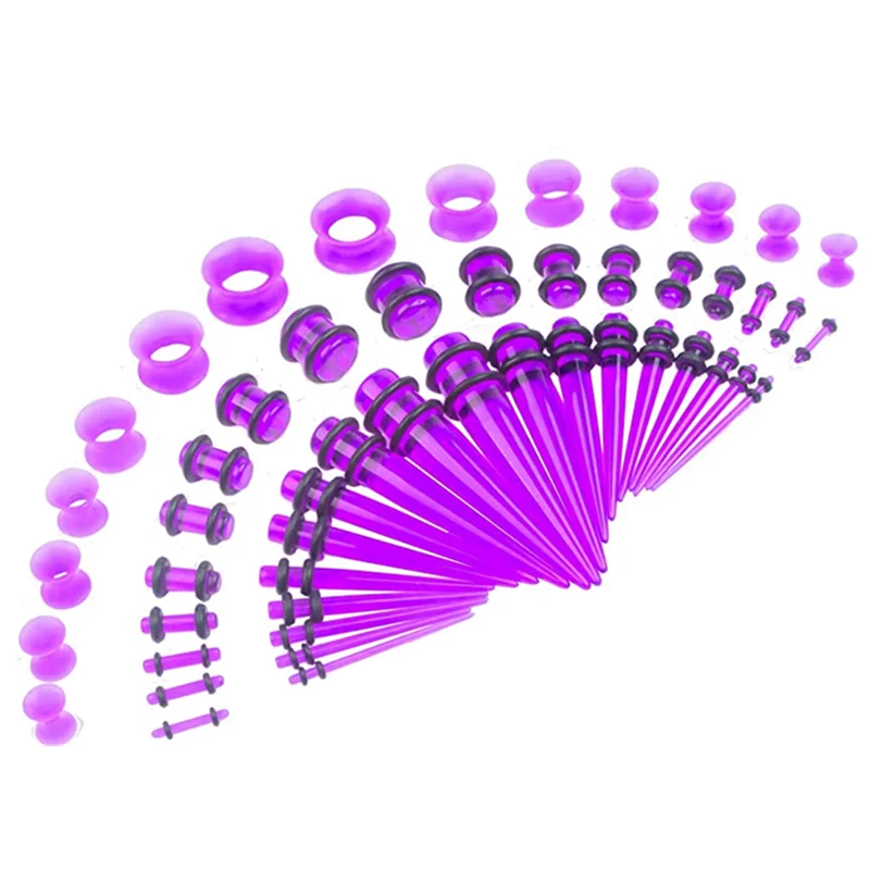 Gofei Brand 50PCS Acrylic Ear Gauge Stretching Kit 14-00G Silicone Ear Gauge Plug Tunnel Flesh Taper Gauge Set Stretcher