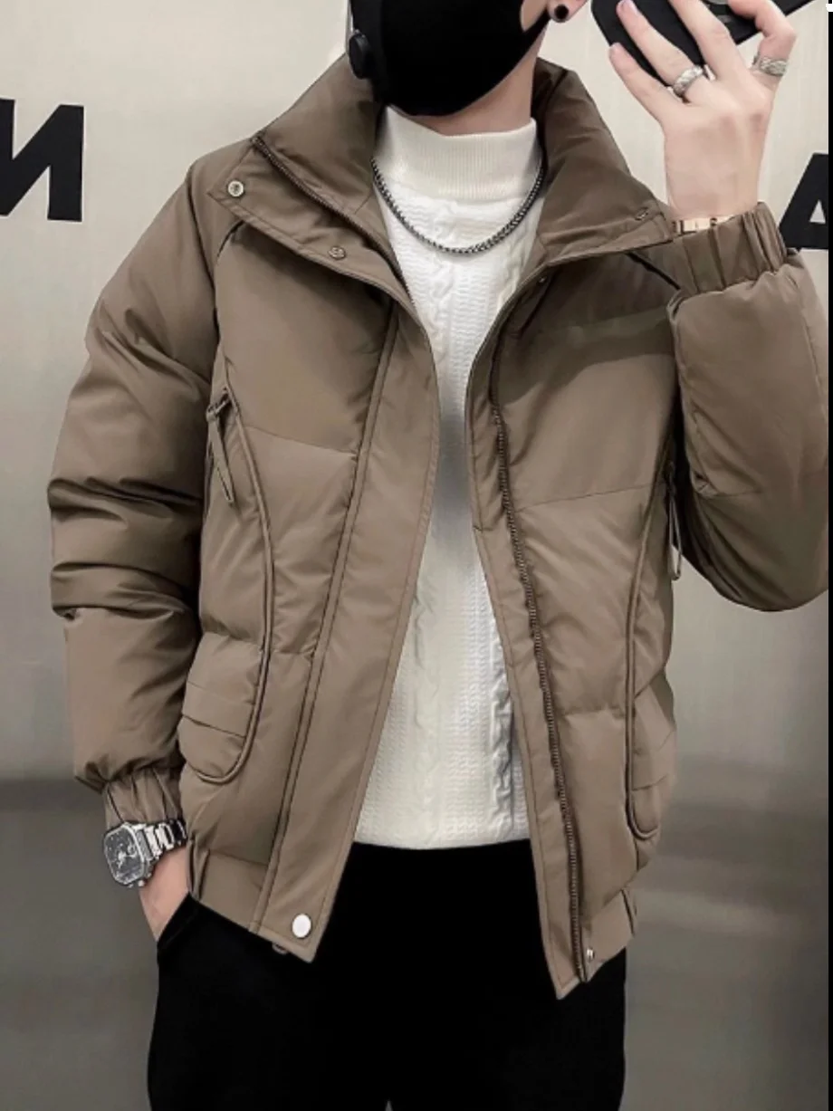 Men's Fashion Brand down Jacket Cotton-padded Clothes Casual Pu Shuai Stand Collar Thickened Cotton-Padded Coat Raccoon 2024 ...