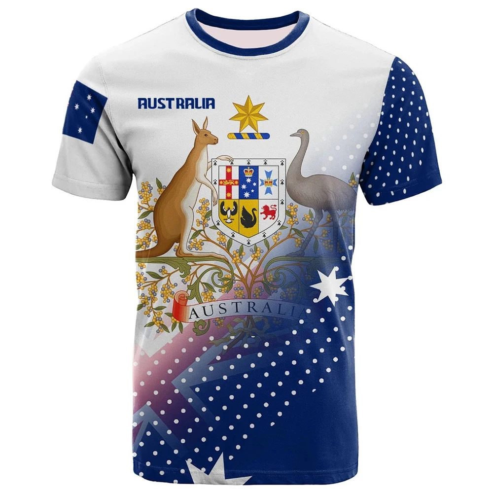 

Australian Male T-Shirt Summer O Neck Short Sleeve Pullover Australia Emblem Printed Tees Large Size Men's Clothing Loose Tops