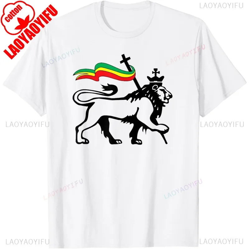 Фото Лидер продаж, винтажная футболка Rasta Lion of Judah с графическим флагом Растафеarian Reggae Lion и христианская футболка в стиле Харадзюку, повседневные мужские футболки в стиле хип-хоп №2