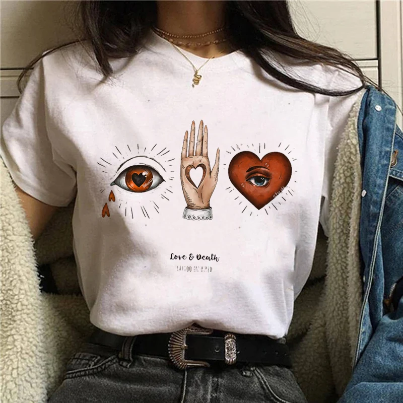 

Popular Design Versatile Print Women's Shirt Fashion Short Sleeve O-neck T-shirt Casual Harajuku White Top Cartoon Print T-shirt
