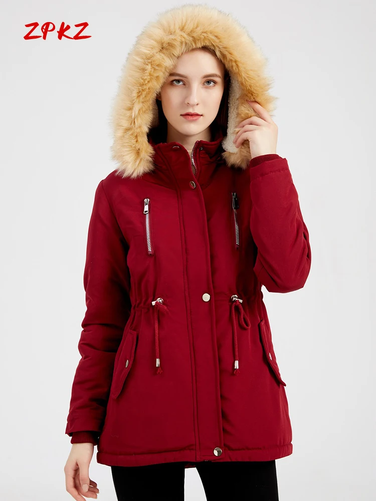 

ZPKZ, утолщенное женское хлопковое пальто из овечьей шерсти, осень и зима, новая стильная свободная Съемная шапка и флисовое пальто
