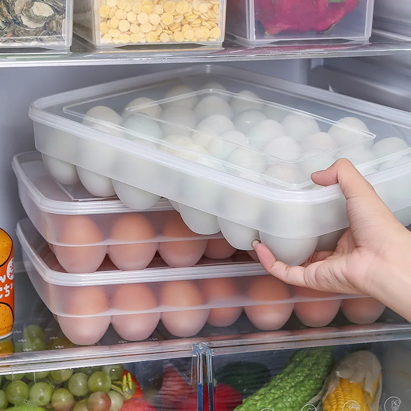 

34 Refrigerator With Box Eggs Case Storage Food Holder Organizer Container Grid Lid Drawer Egg Box Fresh-keeping Kitchen Tray