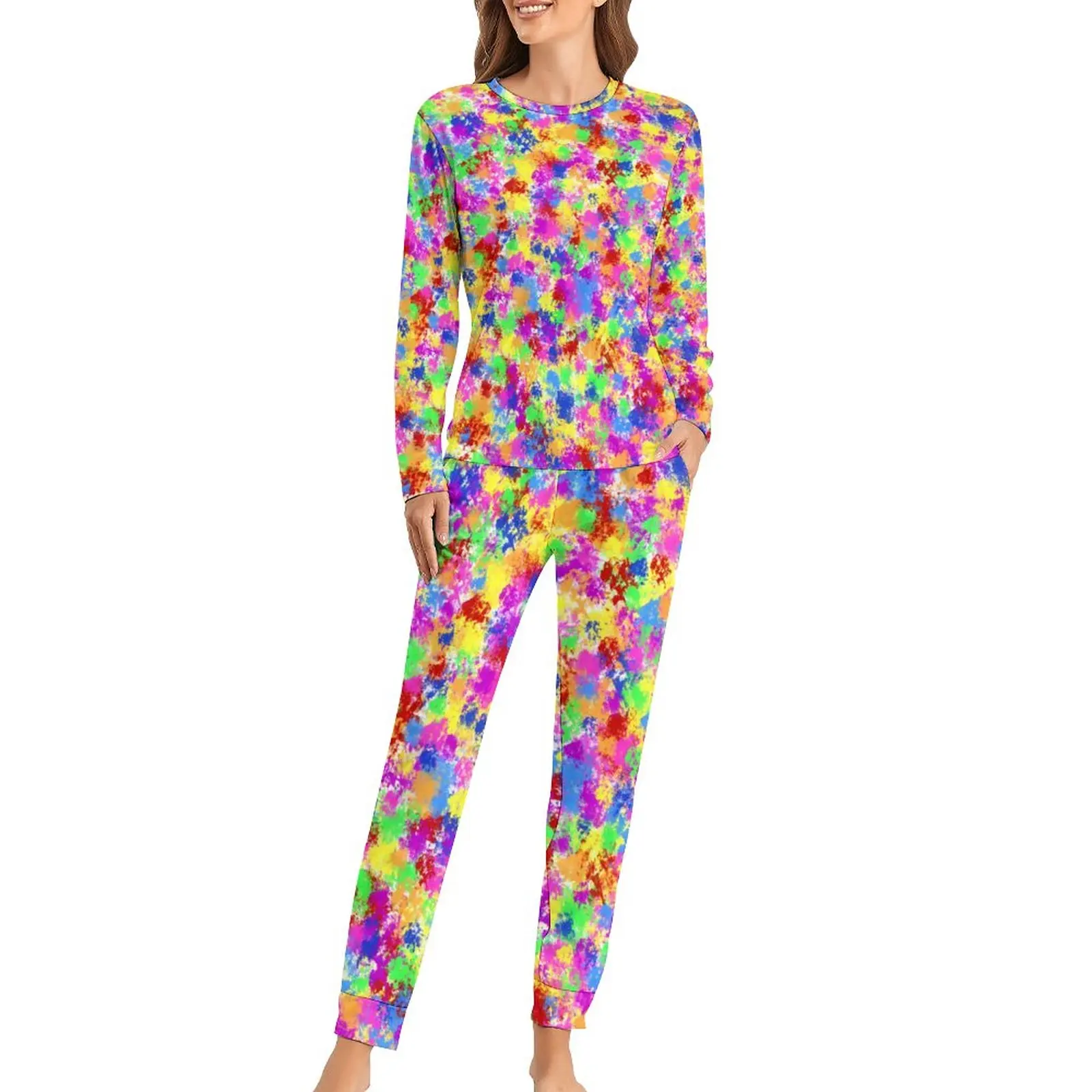 

Trendy Neon Paint Pajamas Rainbow Splash Kawaii Pajama Sets Female Two Piece Leisure Oversize Graphic Sleepwear Birthday Present
