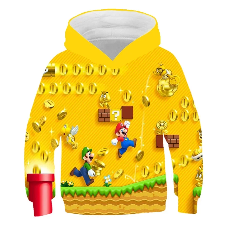 

Beautiful Children's Sweater Mario Boys/Girls Hooded Top Cute Cartoon Pattern Loose Relaxed Long Sleeve Spring/Autumn for 3-14Y