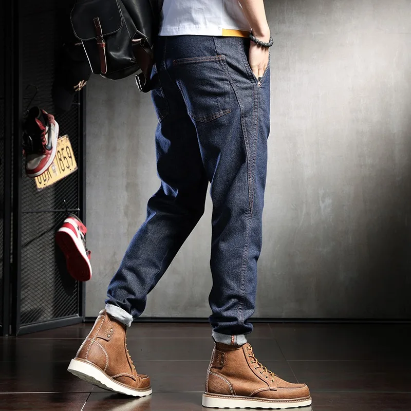 2022 Summer Men Jeans Casual Blue Pencil Pants Thin Jean Fashion Streetwear Drawstring Denim Trousers