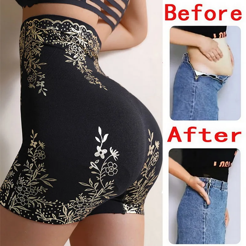 

Puimentiua Women High Waist Shaper Shorts Breathable Body Shaper Slimming Tummy Underwear Panty Shapers Floral Print Flat Pants