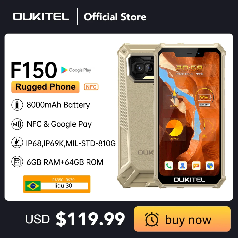 F150 B2021IP68/69K Rugged SmartPhone 6GB+64GB 8000mAh Octa Core Mobile Phone NFC 5.86'' HD+ MediaTek Helio G25 13MP Camera Phone