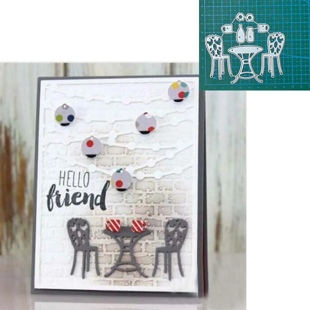 

Dining Table And Chair Metal Cutting Dies Scrapbooking Stencil Die Cuts Card Making DIY Craft Blade Punch Embossing New Die 2023