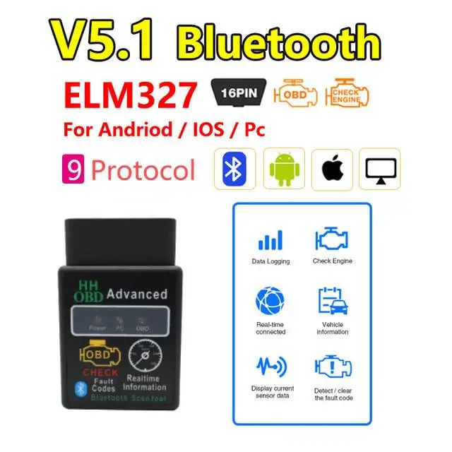 

Mini ELM327 Bluetooth V1.5 OBD2 Car Diagnostic Scanner ELM 327 Bluetooth For Android/Symbian For OBDII Protocols для автомобиля