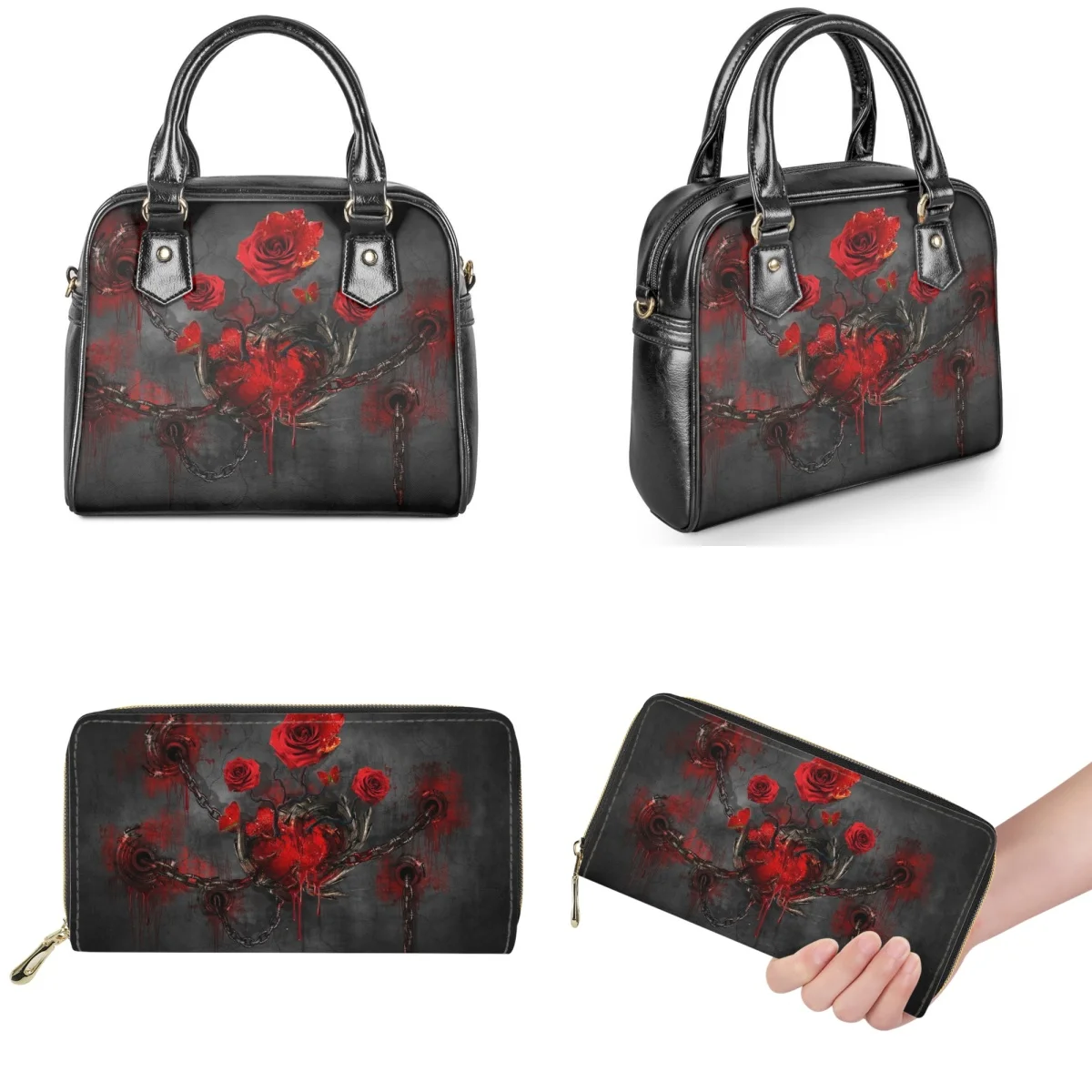 

FORUDESIGNS 2023 New Trend Fashion Messenger Bag Set Gothic Red Rose Printing Ladies High Quality Shoulder Bag Sac Luxe Femme