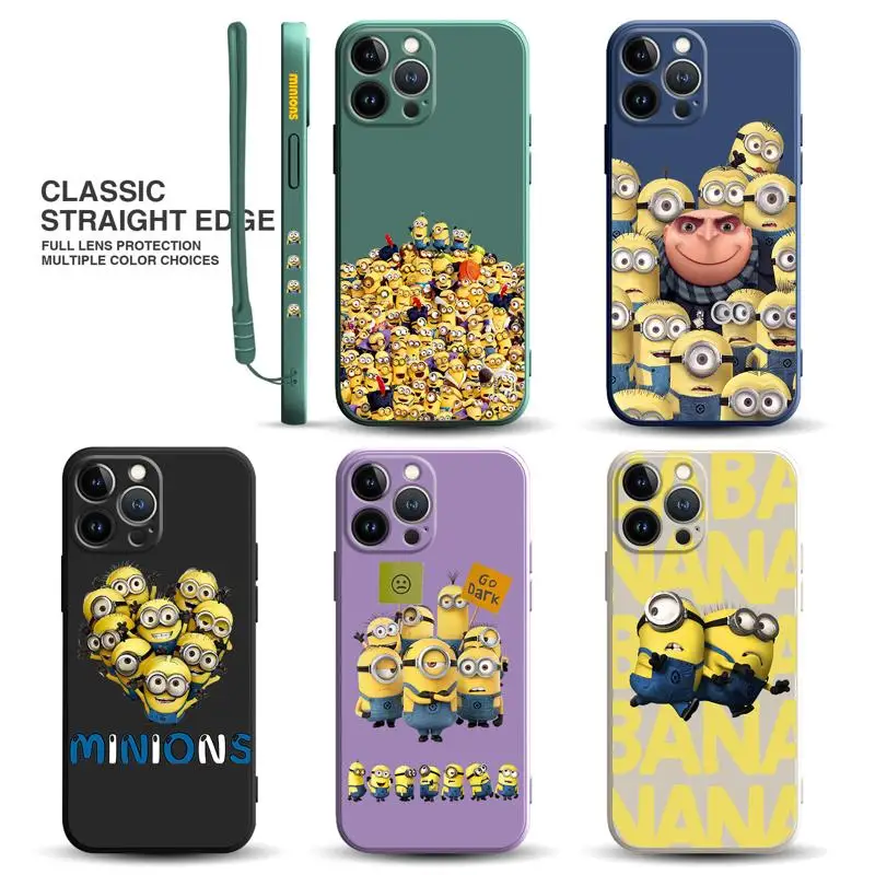 

Cartoon Despicable-Minions Square Liquid Candy Phone Case For iPhone 14 13 12 11 Pro Max 6S 6 7 8 Plus X XR 12 13 Mini Fundas