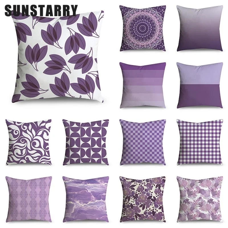 

Purple Pattern Decorative Cushion Cover Floral Pillow Case For Car Sofa Decor Pillowcase Home 45x45cm Funda Cojin Cojines