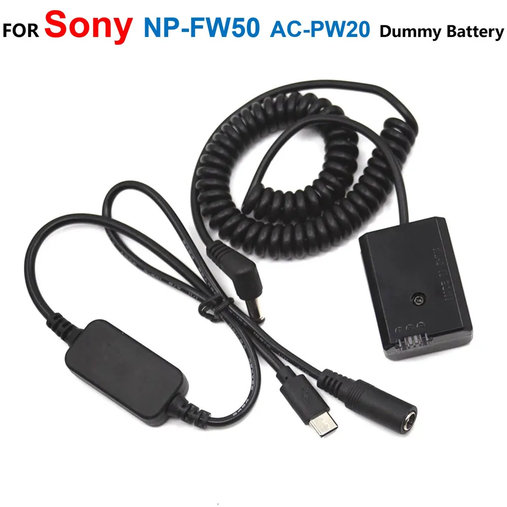 

NP-FW50 AC-PW20 Fake Battery+USB Type-C Spring Power Cable For Sony NEX-F3 5R C3 C5 A37 A55 A5500 A6300 A6500 A7 A7R A7S ZV-E10