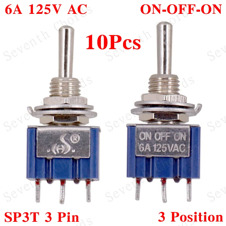 

10 Pcs 3Pin ON-OFF-ON 6A 125V AC Guitar Bass 3 Way Mini 3 Position Toggle Switch Selector Switches - SP3T