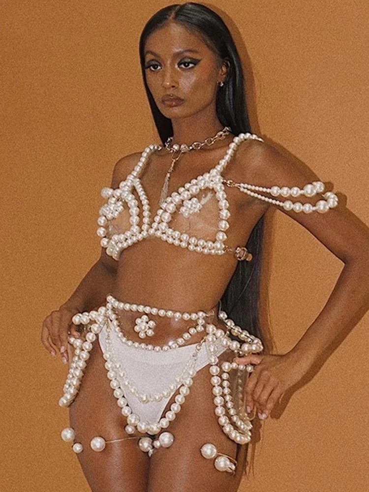 Сексуальный костюм бикини с жемчугом женский для ночного клуба танцев на пилоне