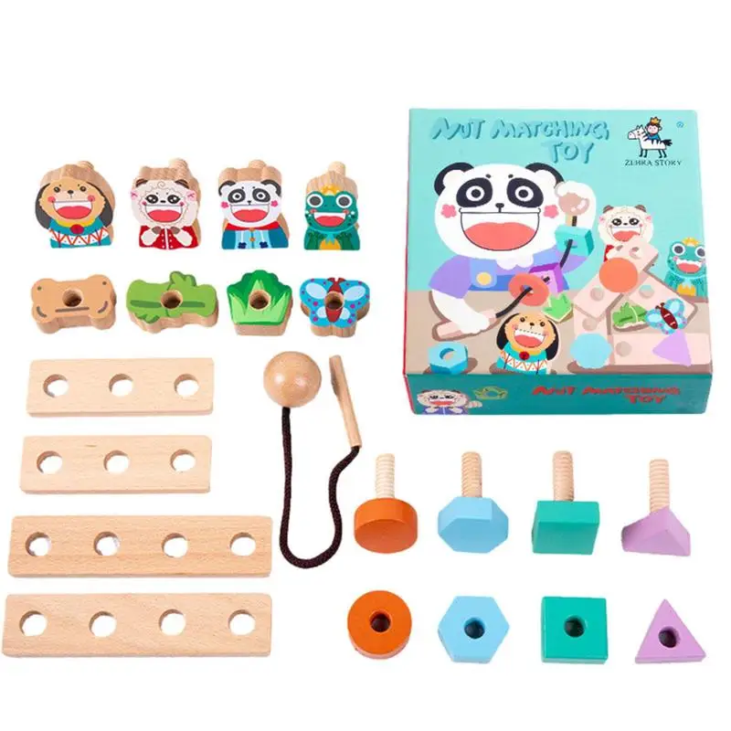 

Wooden Nuts And Bolts Toys For Toddlers Lacing Bead Set Educational Stringing Toy Fine Motor Skills Montessori Stacking Learning