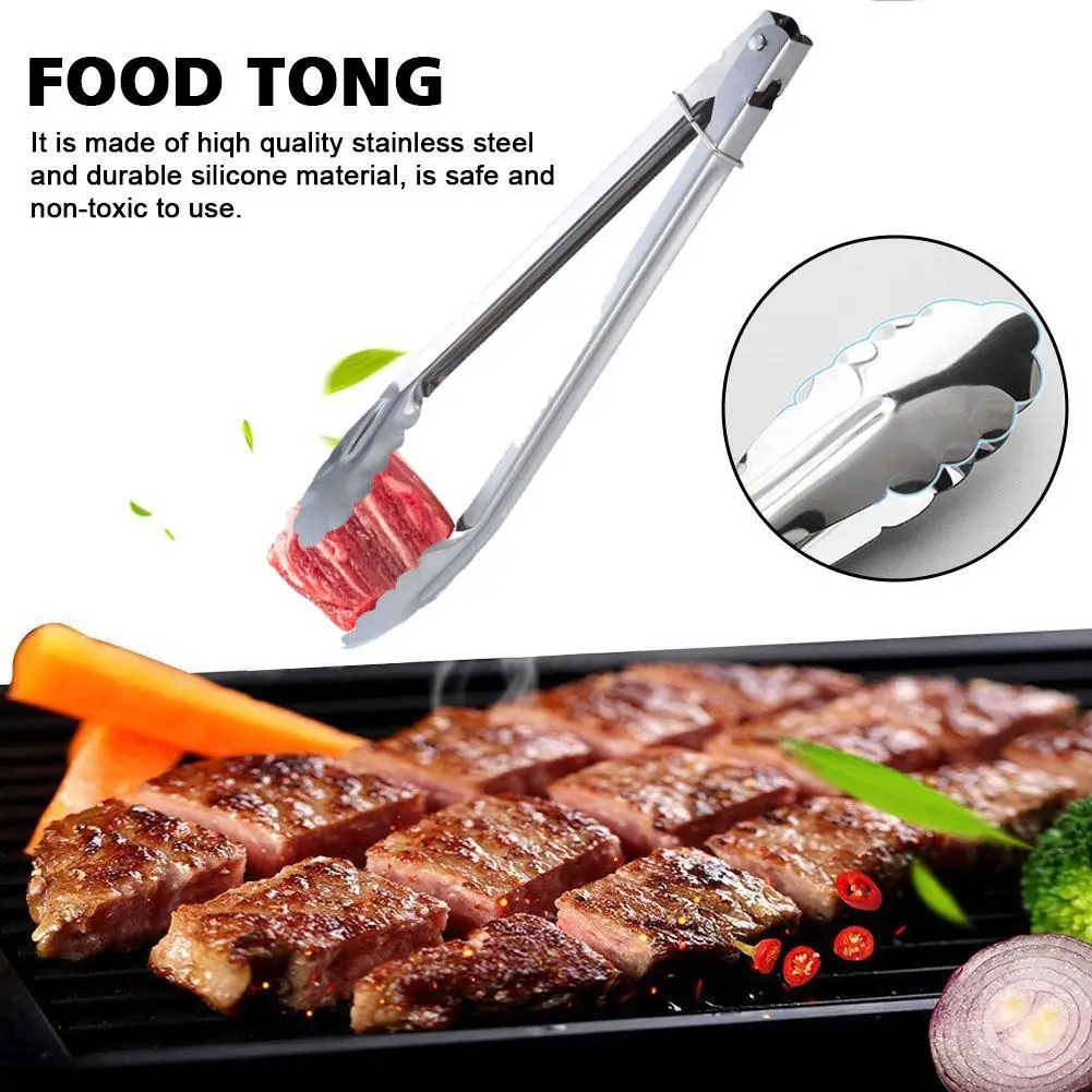 

Stainless Steel Food Tongs Non-Stick Serving Tong Anti Heat Barbecue Bread Clip Pastry Salad Desserts Tong Kitchen Tools Acces