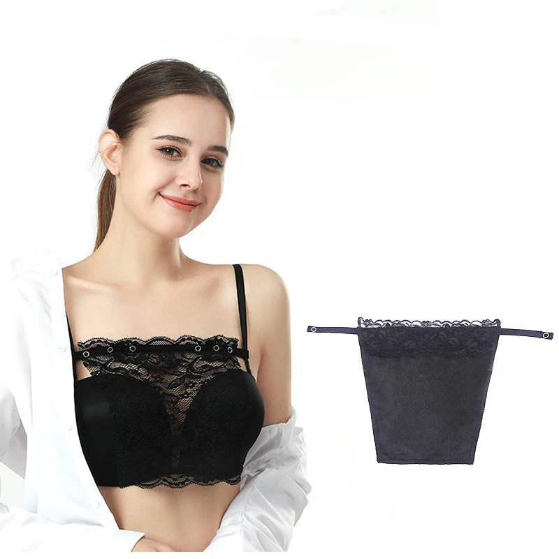 

Women Tops Camisole Bra Insert Wrapped Chest Decoration Lace Transparent One-Piece Leak Proof Sticker Neckline Cover Up Tube Top