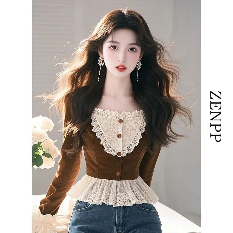 French sle Court Lace blouse Women's Spring Clothes 2025 New Super Nice Unique Beautiful Waist Hugging Popular European Goo...