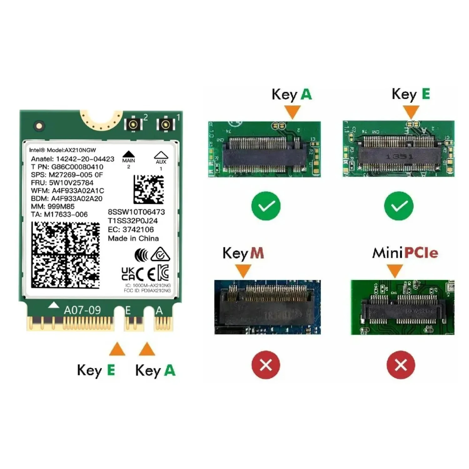 Карта Wi-Fi 6E AX210NGW 5374 Мбит/с 2 4G/5G/6 ГГц M.2 Беспроводная сетевая карта для Bluetooth 5 3 802.11AX