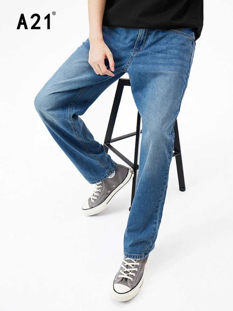 A21 Men Low Rise Straight Jeans for Summer 2022 Fashion New Casual 100% Cotton Denim Pants Male Vintage Loose Jean Korean Style