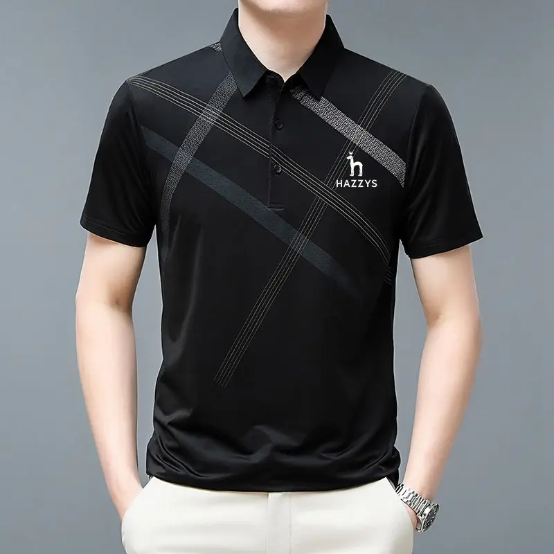 Embroidered LOGO New Men's Polo Golf Shirt Polo Collar Short Sleeve Loose Striped Button Plaid Casual Comfortable Fashion Top
