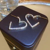 gold color heart crystal hoop earrings for women bijoux geometric zircon earrings statement jewelry party gifts wholesale