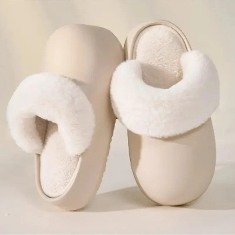 

Thick Sole Mules Winter Warm Women Slippers Slip On Scuff Clogs EVA Soft Sole Waterproof Slides Short Plush House Shoes Platform