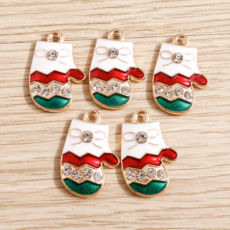 

10pcs 13*20mm Enamel Crystal Christmas Gloves Charms Pendants for Jewelry Making Fashion Earrings Necklaces DIY Keychain Gifts
