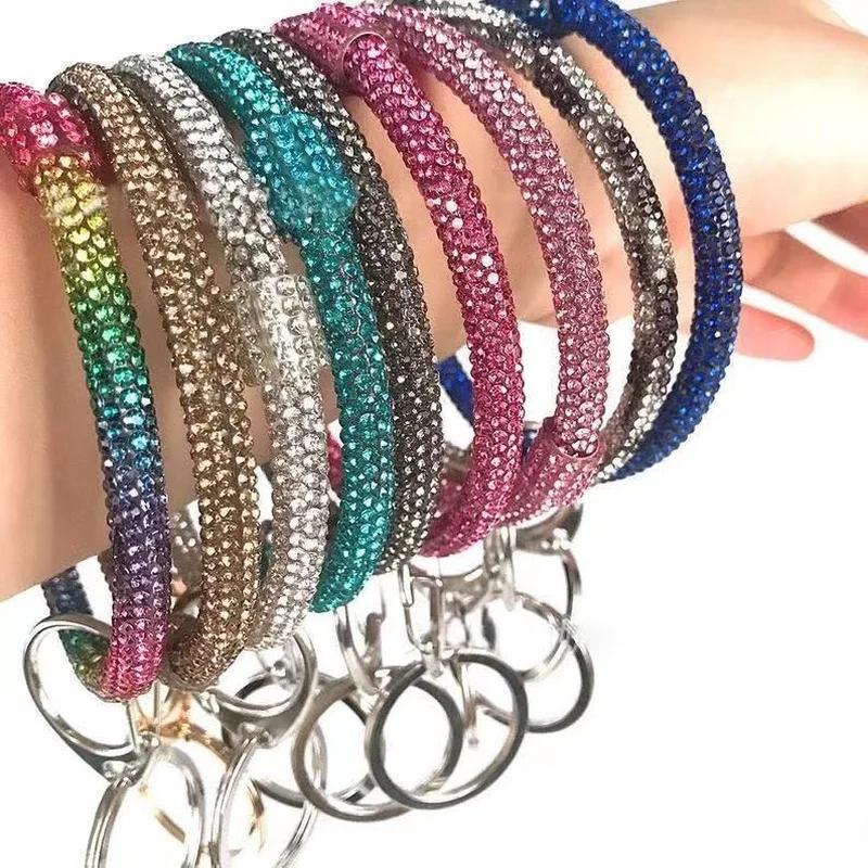

Colorful Rhinestone Bracelet Key Ring Unisex Charm Bangle Keychain Wristlet Hoop Dangle Keyring Fashion Accessories