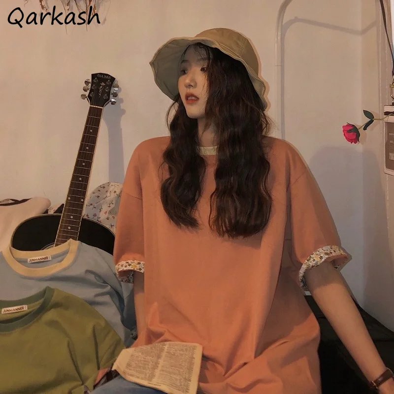 

Футболка женская в стиле пэчворк, улззан с круглым вырезом для отдыха, ретро версии в Корейском стиле, универсальная повседневная майка, 4 цв...