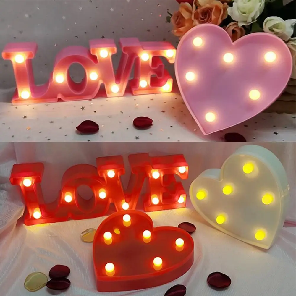 

Led Love Heart Shape Luminous Romantic Letter Wedding Lamp Night Light Ornament For Valentines Day Decoration Drop Shipping