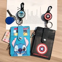 disney anime mickey hanging neck retractable card holder campus card cartoon stitch id card shell leather case bus card bag gift