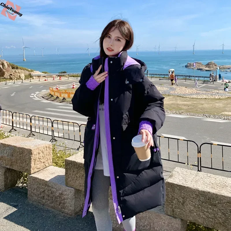 

Down Jackets Hooded Husky Women Coats Mid-length 2023 Plus Size White Duck Loose Cargo Black Green Parkas Dopamine Sweet Clothes