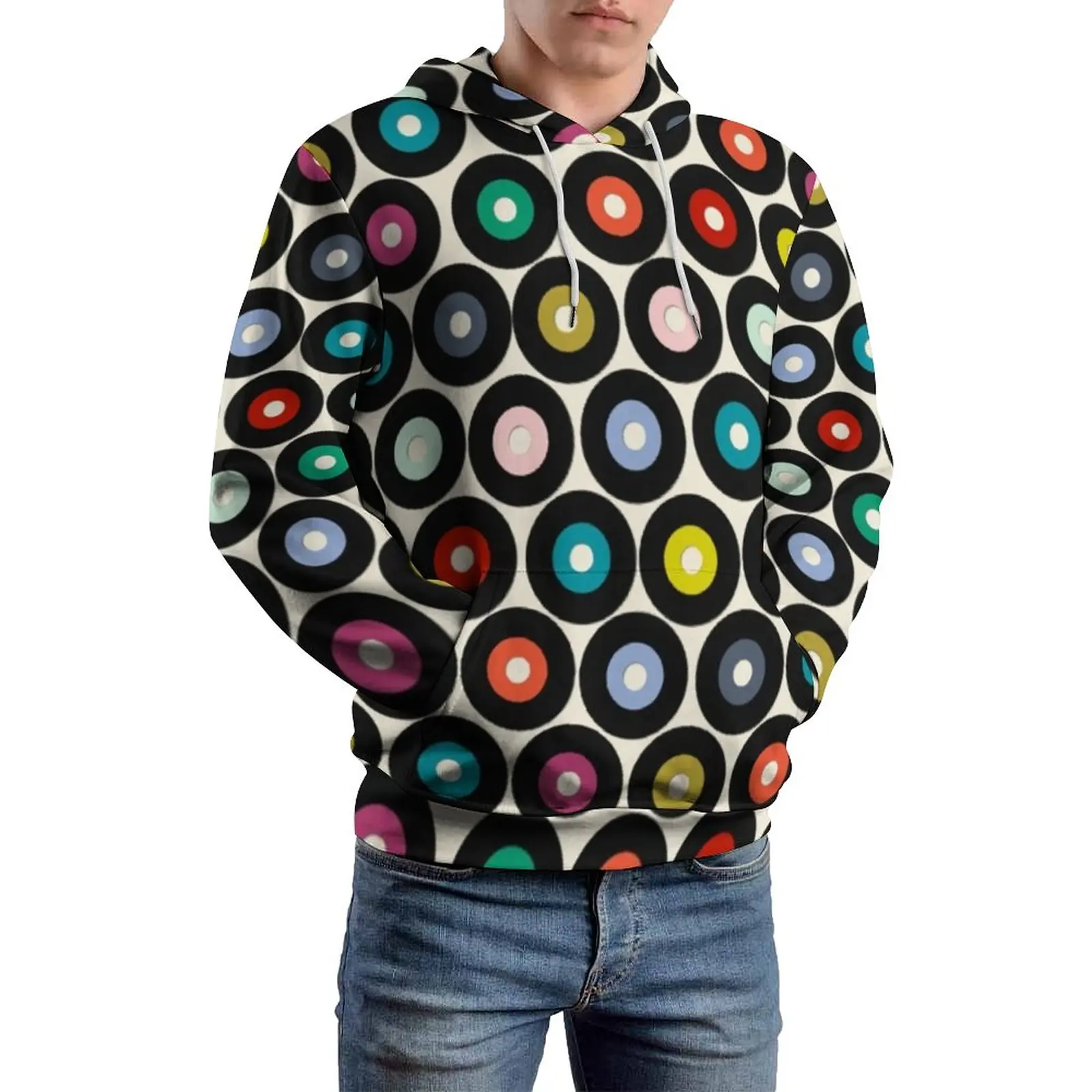 

Худи мужское с длинным рукавом и виниловым принтом, в стиле ретро