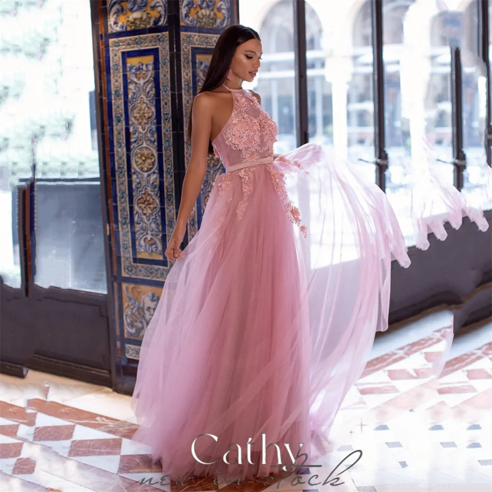 

Женское платье с цветочной вышивкой Cathy, элегантное платье с лямкой на шее, без рукавов, для выпускного вечера, 2023, 2023
