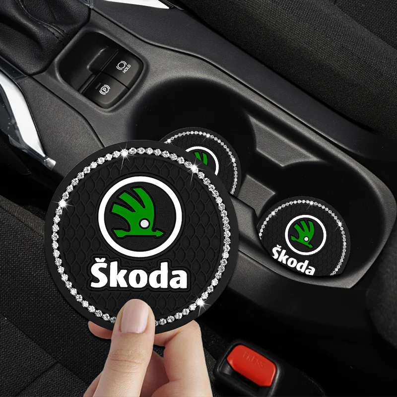 

2pcs Car Non-slip Rhinestone Rubber Mat Water Cup Pad Auto Accessories for Skoda Octavia Fabia Rapid Yeti Kodiaq Superb Octavia