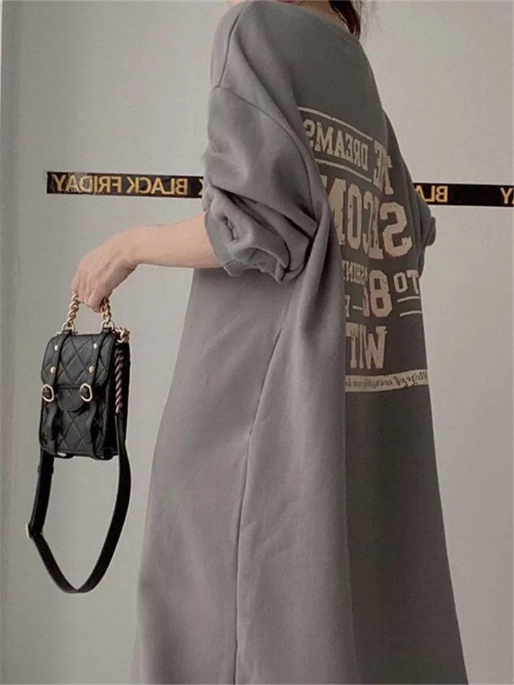 Платье-свитшот с ленивым размером больших размеров женское свободное цельное