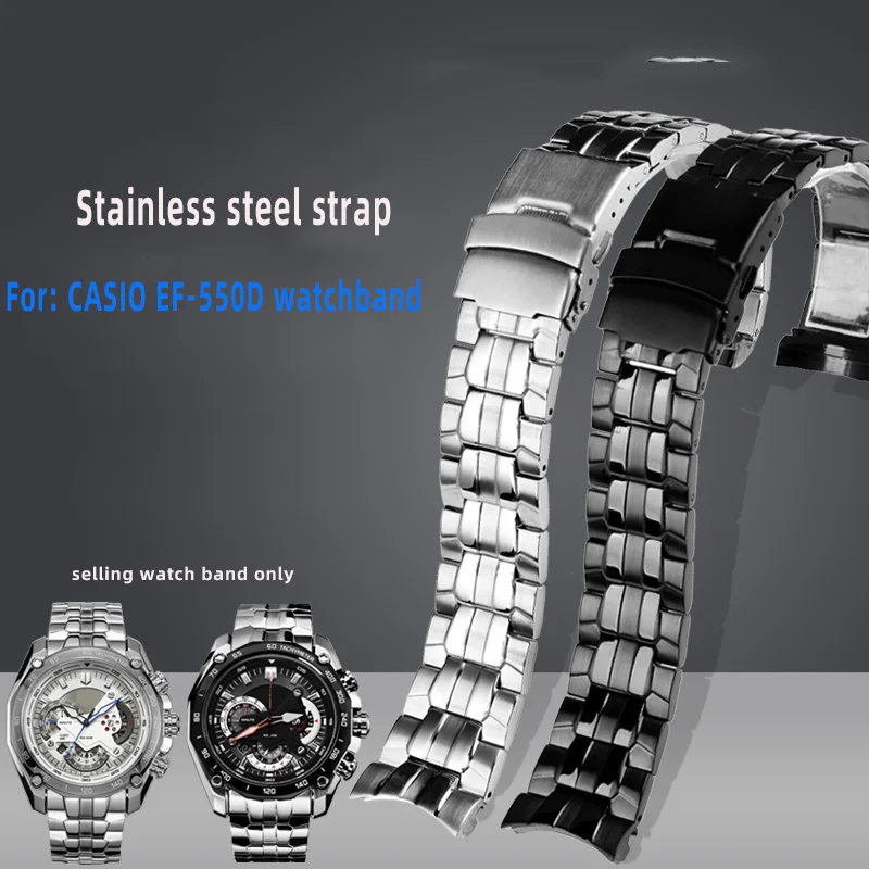 For Casio EF-550 EF-524 Stainless Steel Watchband 22mm Silver Strap Deployment Buckle Bracelet Metal Belt Men's Watch Chain