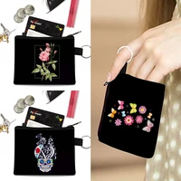 unisex print coin purse mini wallets clutch with zipper keychain small pouch bag pouch key card holder wallet portable storage