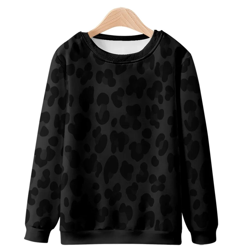 

Sexy Black Leopard Print Hoodie Fashion Casual Harajuku Women's Spring and Autumn Round Neck Drop Shoulder Sweatshirt