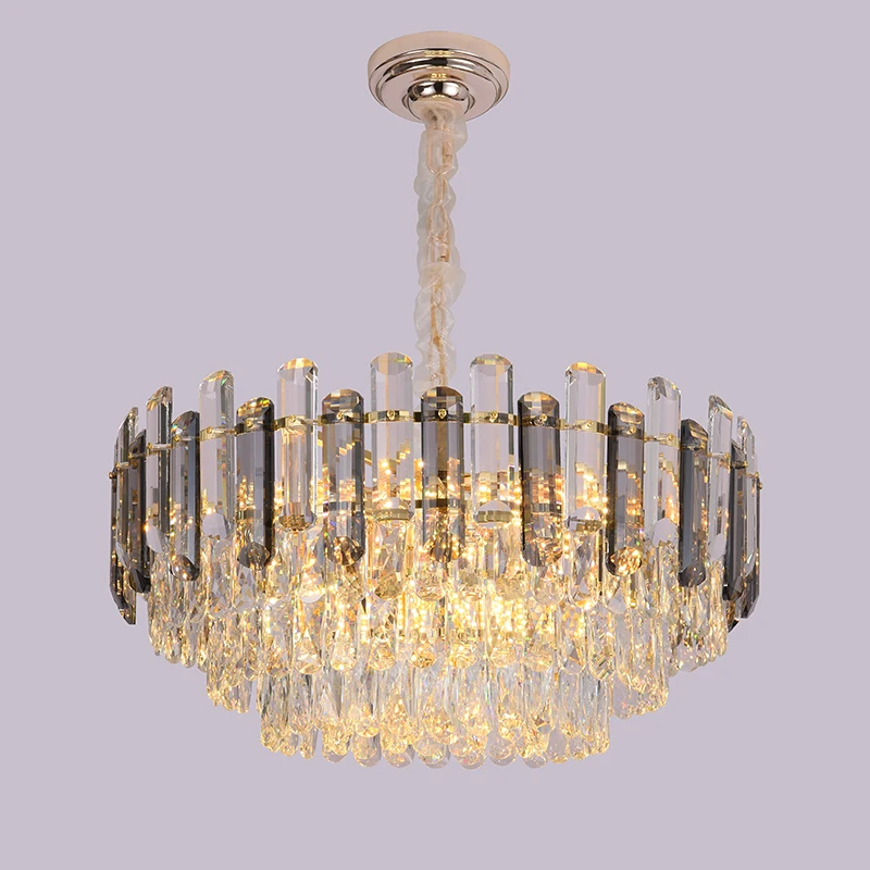 

Роскошная прозрачная и серая хрустальная люстра в стиле пост-модерн, металлическая Золотая лампа для гостиной, спальни, модель комнаты, под...