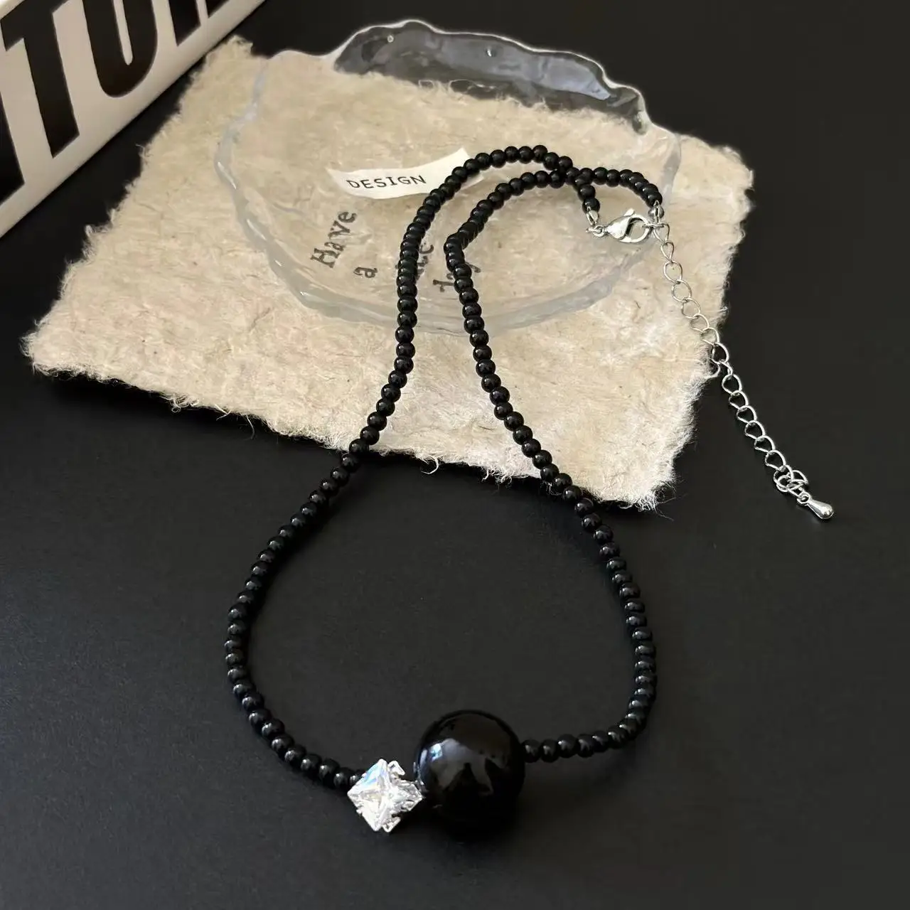 Sweet Cool Gyaru черные бусины кулон темперамент персонализированное ожерелье женское