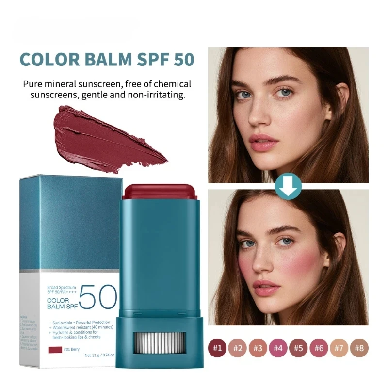 Фото Стик-румяна с SPF 50: стойкий цвет, легкое нанесение, многофункциональный бальзам для макияжа, женская косметика №1