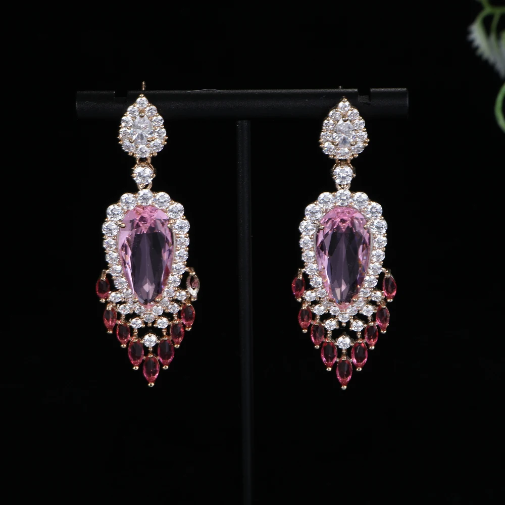 

Luxury Waterdrop Flower Earrings Full Mirco Paved Cubic Zircon Naija Dubai Wedding Earring Fashion High End Jewelry A0145