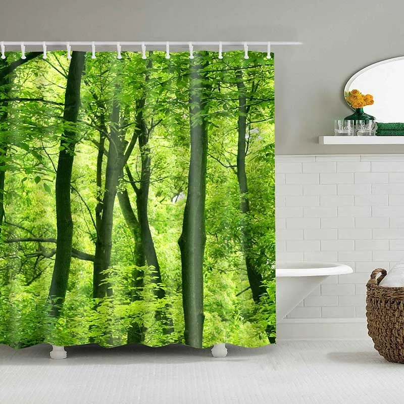 

1PC Green Tropical Plants Shower Curtains for Bathroom Polyester Fabric Shower Curtain Leaves Print Scenic Bathroom Accessories