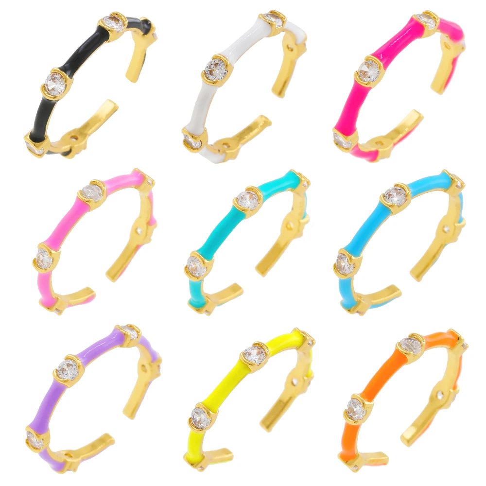 

2022 New Trendy Colorful Geometric Glaze Enamel Rings For Women Lady Copper Gold Color Dripping Oil CZ Crystal Rings Jewelry