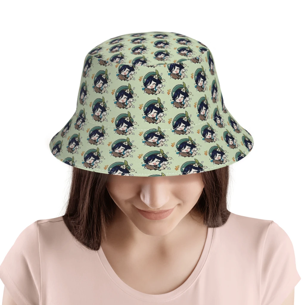 

Venti ChibiGenshin Impact Game Bucket Hat Outdoor Sunscreen Printed Sports Leisure Fisherman Cap