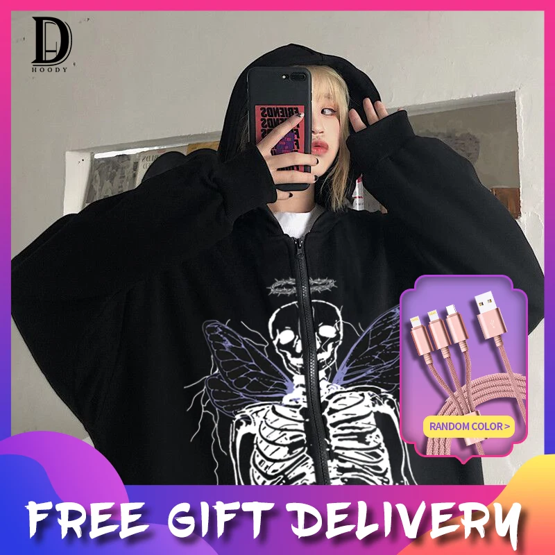 

Куртка Y2k большого размера в стиле Харадзюку, Женский свитшот в стиле панк, уличная Толстовка в стиле хип-хоп с принтом ангела, бабочки, на мо...